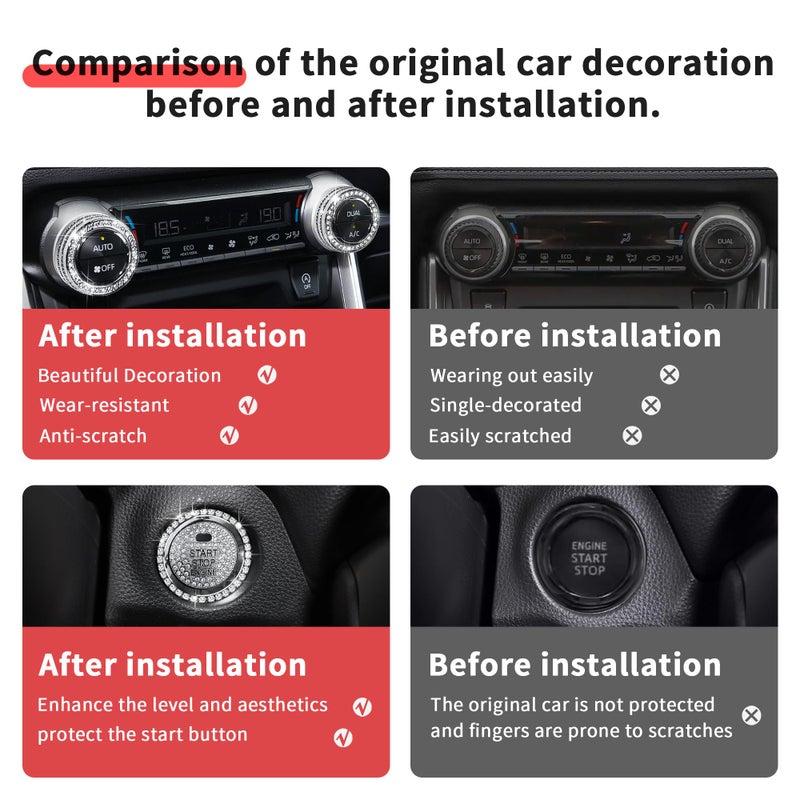 Polodunn Bling Crystal Car Interior Accessories for Toyota Rav4 2025 2024 2023 2022 2021 2020 2019 -Air Conditioning Knob Cover, Push Start Button Trim Ring (4pcs) - Image 5